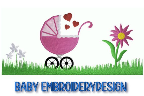 Baby Stroller on Grass Embroidery Design