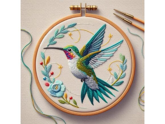 Embroidery Hoop Art of a Hummingbird