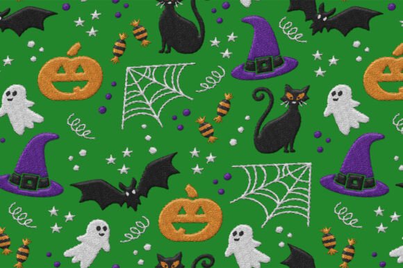Halloween Party Embroidery Green Pattern Review