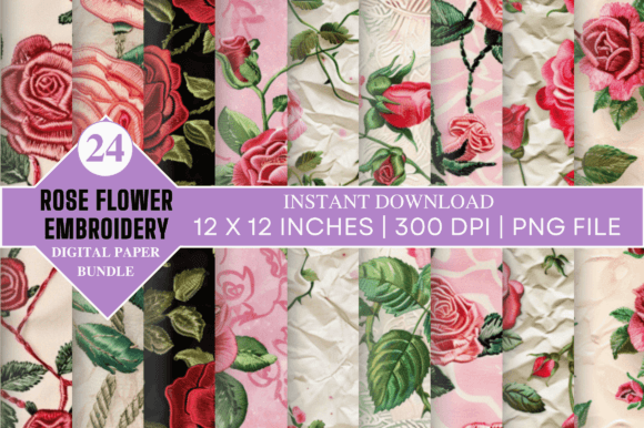 Rose Flower Embroidery Digital Paper Review