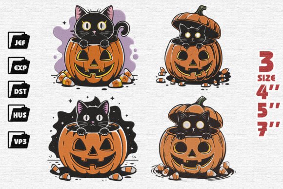 Set of 4 Black Cat Halloween Embroidery Review