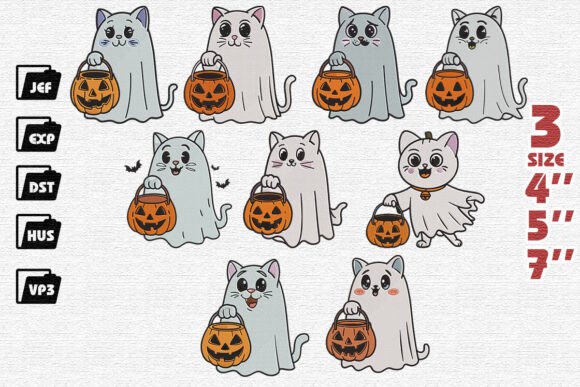 Set of 9 Cute Cat Ghost Embroidery Review