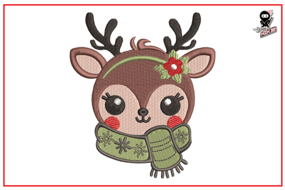 Winter Baby Reindeer in Scarf Embroidery